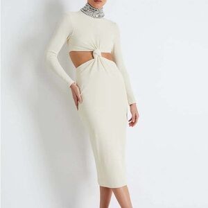 Patbo Cream Cut-Out knot from knit long sleeve midi gown Dress